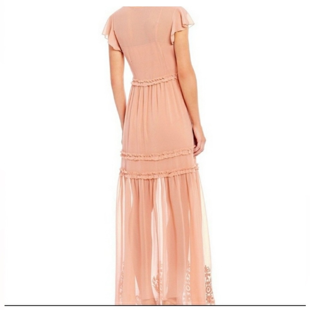 Chelsea and Violet Coral Sheer Maxi Dress: small